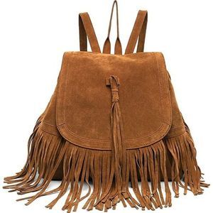 NTN Unique Suede Fringed Tassel  Backpack, brown